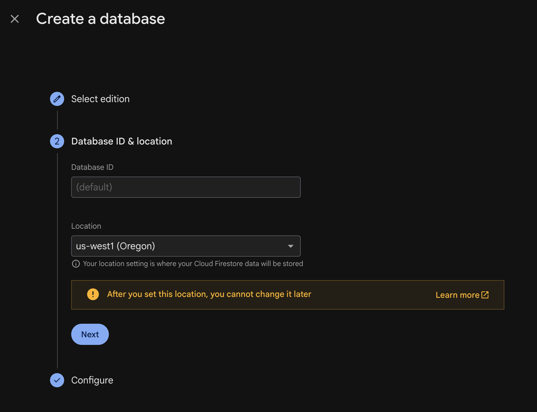 Firestore location selection dropdown