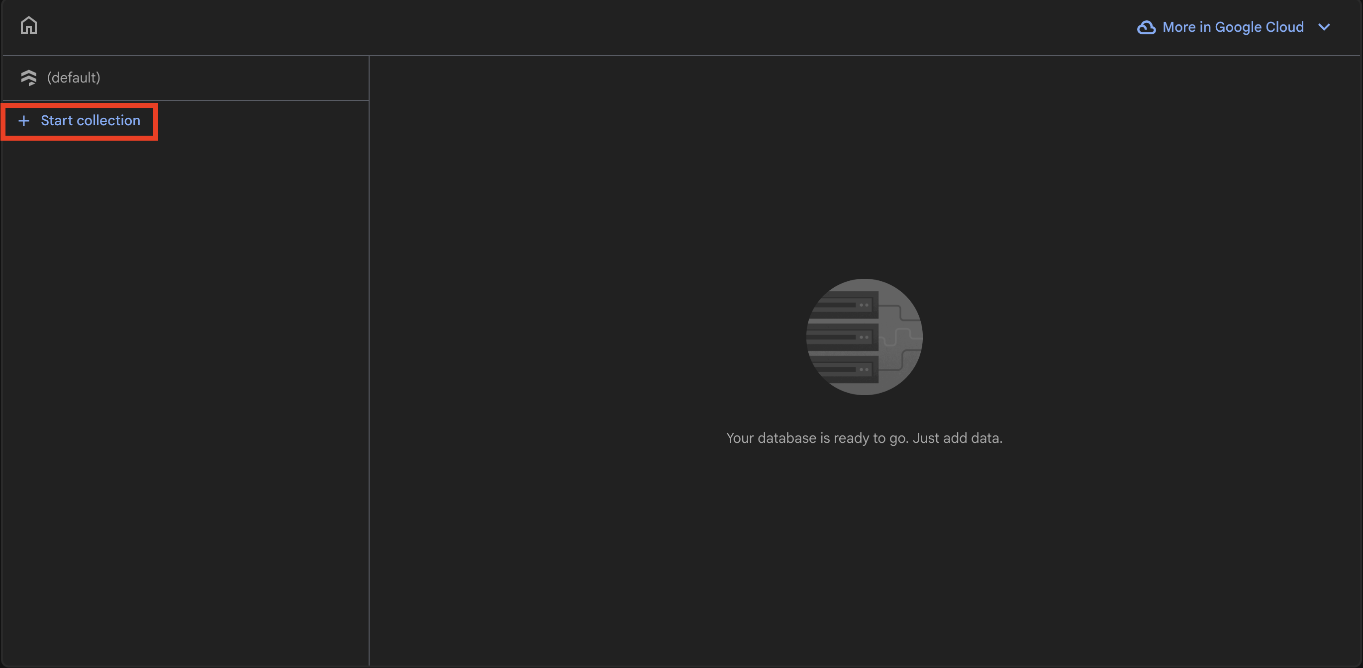 Start collection button in Firestore